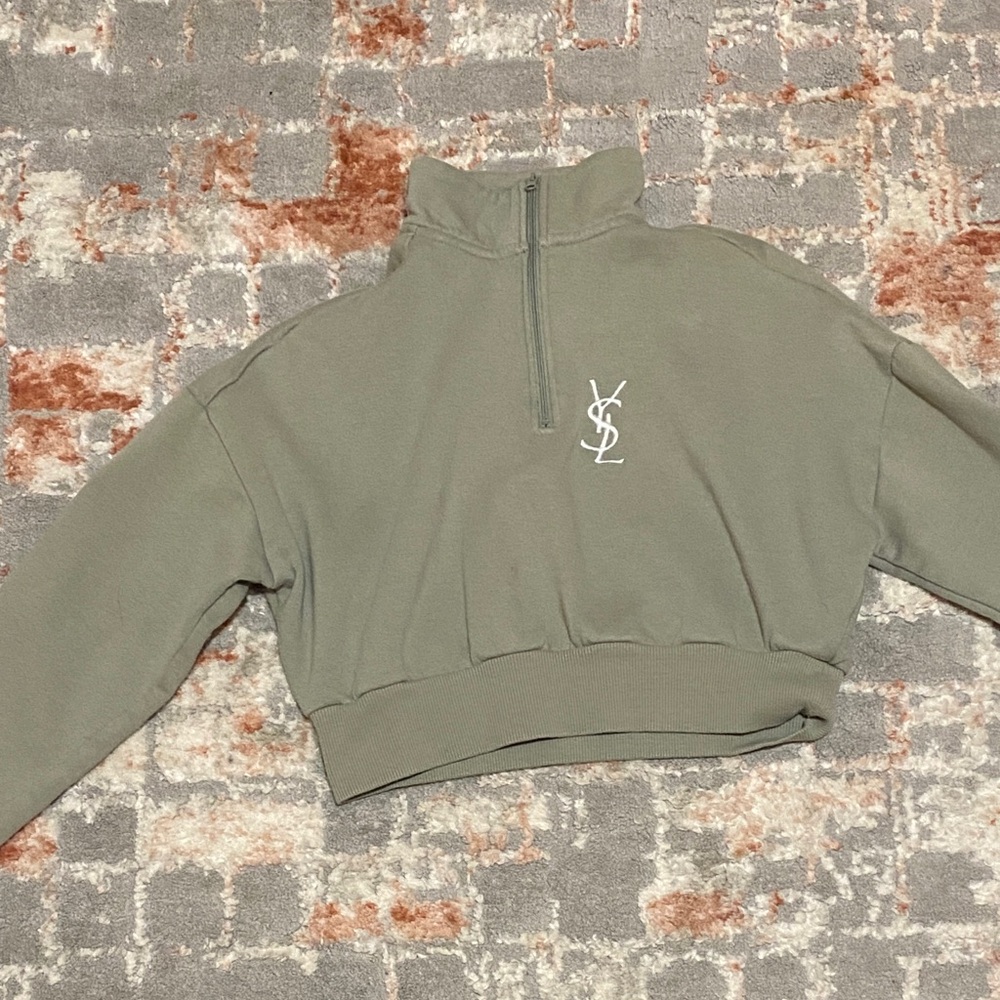 Rosio Olive Green Quarter-Zip Sweatshirt
